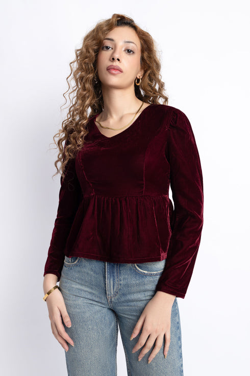 The Maroon Cropped Peplum Top